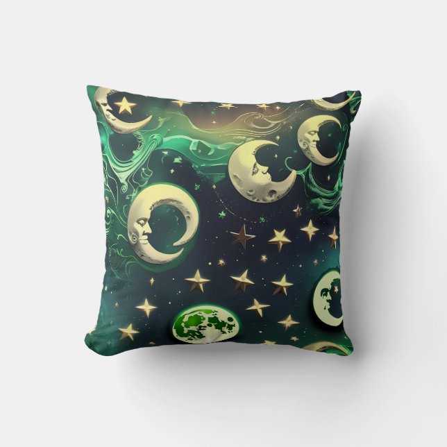 Coussin Emerald Green Celestial Moon Pillow (Recto)