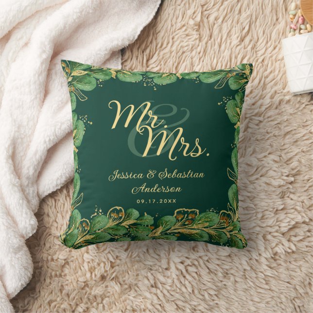 Coussin Emerald Green Eucalyptus Mariage M. et Mme. (Couverture)