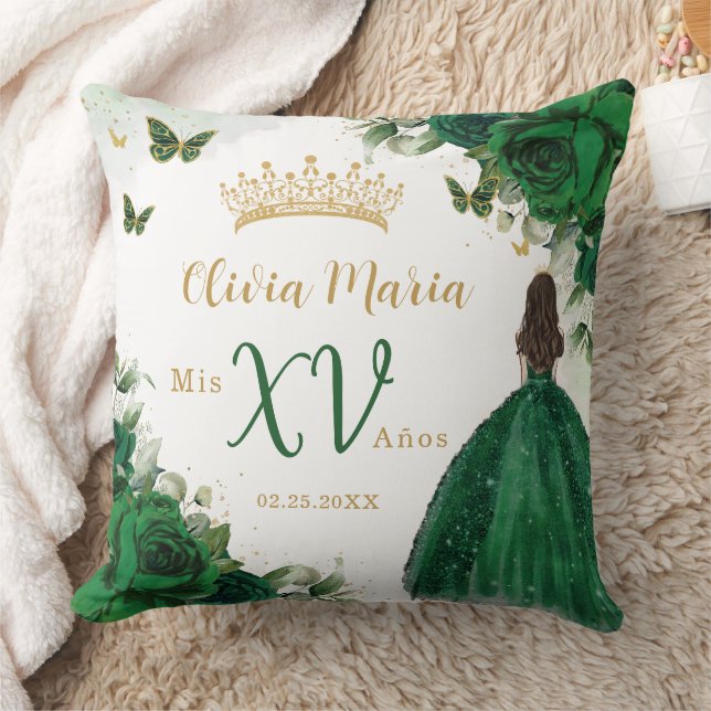 Coussin Emerald Green Floral Princess Robe Quinceañera (Couverture)