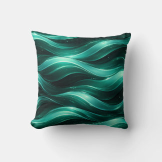 Coussin Emerald Green Fluid Wave Pattern Throw Pillow