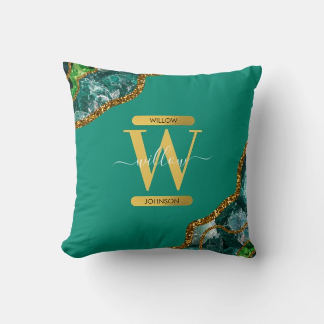 Coussin Emerald Green & Gold Agate Parties scintillant Mon (Recto)