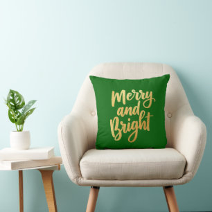 Coussin Emerald Green Merry and Bright - Gold Script Decor