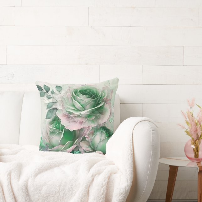 Coussin Émeraude Vert Rose d'aquarelle Élargi (Canapé)