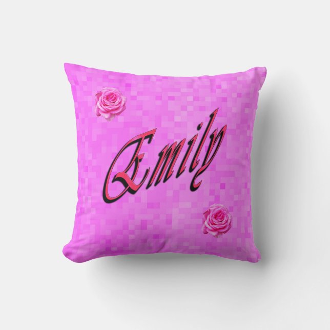 Coussin Emily, Nom, Logo, Sur Mosaïque Rose (Recto)