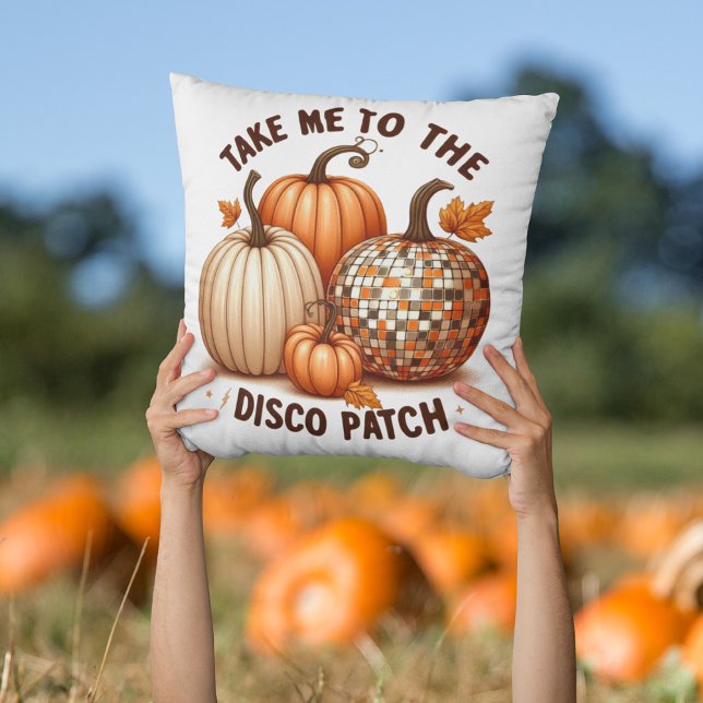 Coussin Emmenez-moi aux citrouilles de Disco Patch fall (Take me to the Disco Patch fall pumpkins Throw Pillow)