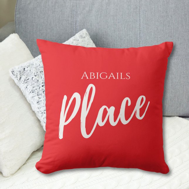 Coussin Emplacement du nom personnalisé rouge (Créateur téléchargé)