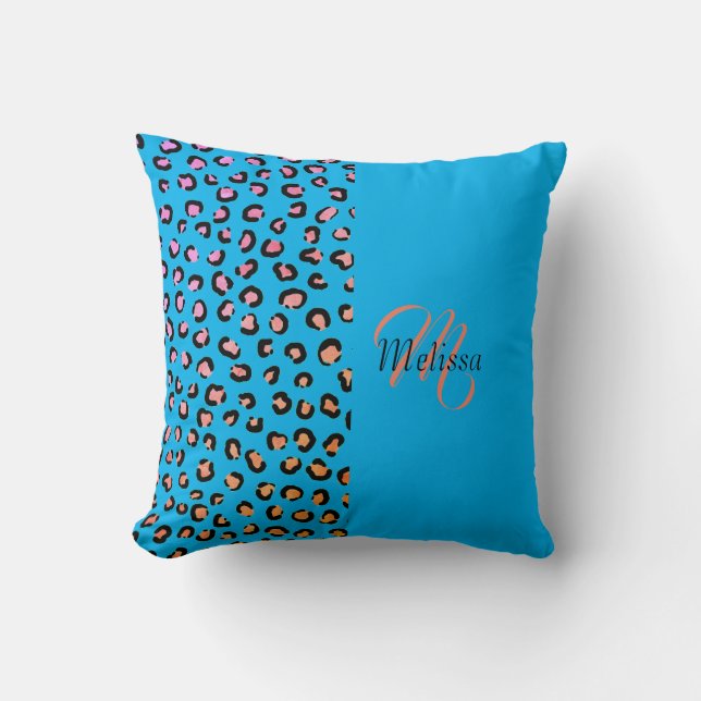 Coussin Empreinte de léopard Améthyste Deux Tons Nom bleu  (Recto)