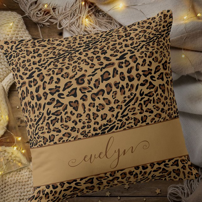 Coussin Empreinte de léopard animal Brown et noir Personna (Créateur téléchargé)