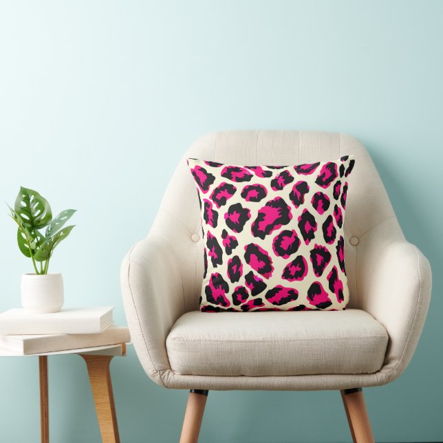 Coussin Empreinte de léopard animal rose et noir (Chaise)