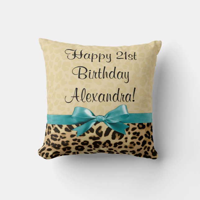 Coussin Empreinte de léopard Aqua Blue Bow Girls Femen Ann (Recto)