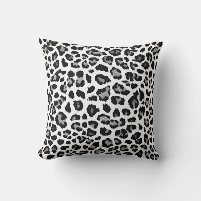 Coussin Empreinte de léopard de neige gris blanc (Recto)