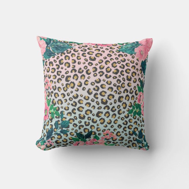 Coussin Empreinte de léopard de Parties scintillant floral (Recto)