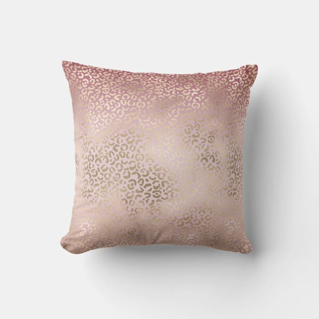 Coussin Empreinte de léopard d'Ombre d'or rouge rose (Recto)