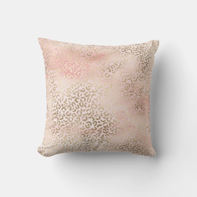Coussin Empreinte de léopard d'or de Glam rose-rose (Recto)