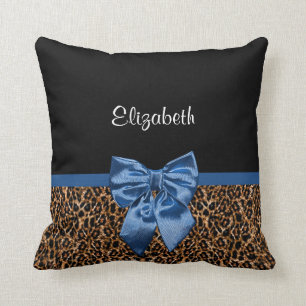 Coussin Empreinte de léopard élégant Elegant Blue Bow et n
