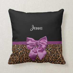 Coussin Empreinte de léopard élégant élégant Purple Bow et