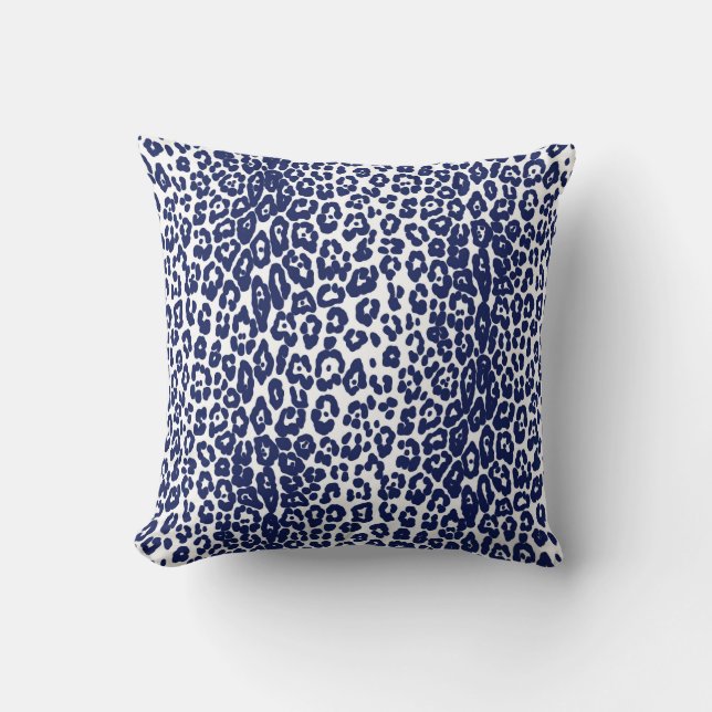 Coussin Empreinte de léopard moderne blanc et bleu marine (Recto)