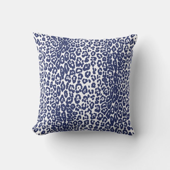 Coussin Empreinte de léopard moderne blanc et bleu marine (Recto)