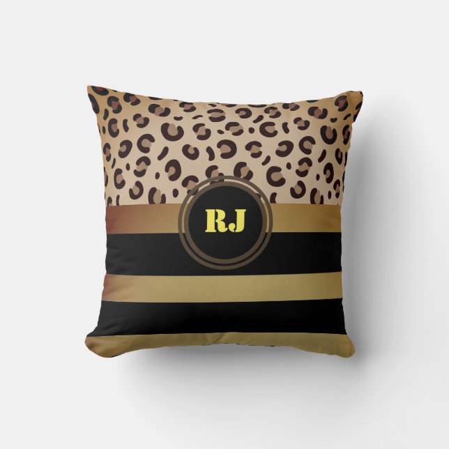 Coussin Empreinte de léopard moderne Golden Black Strips M (Recto)