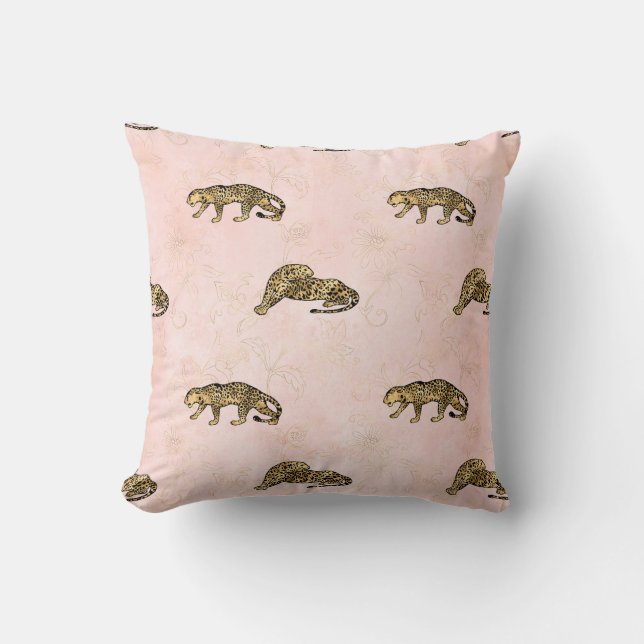 Coussin Empreinte de léopard Motif rose pâle (Recto)