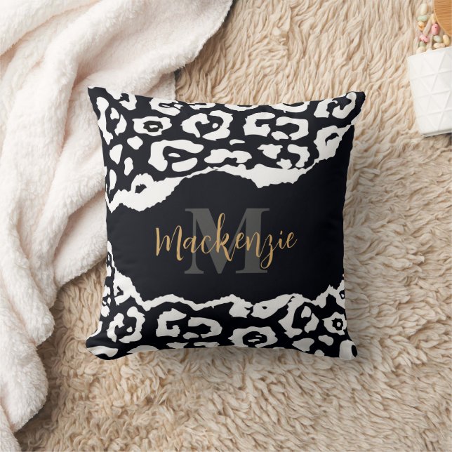 Coussin Empreinte de léopard noir et blanc (Couverture)