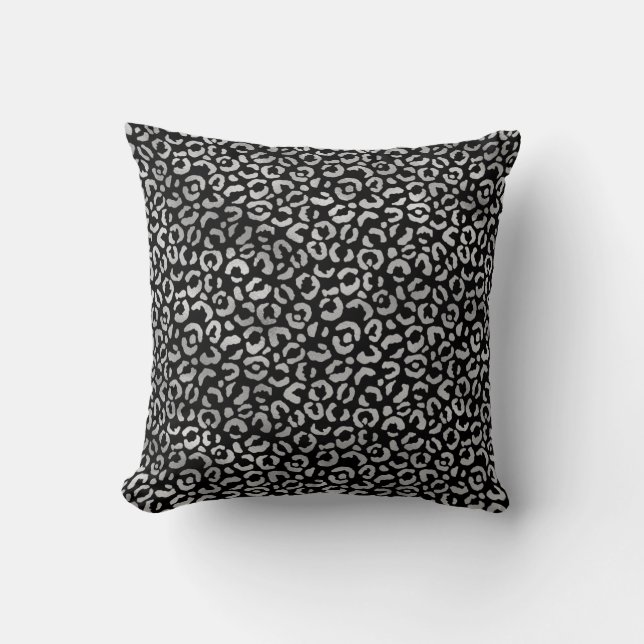 Coussin Empreinte de léopard noir glam argent (Recto)