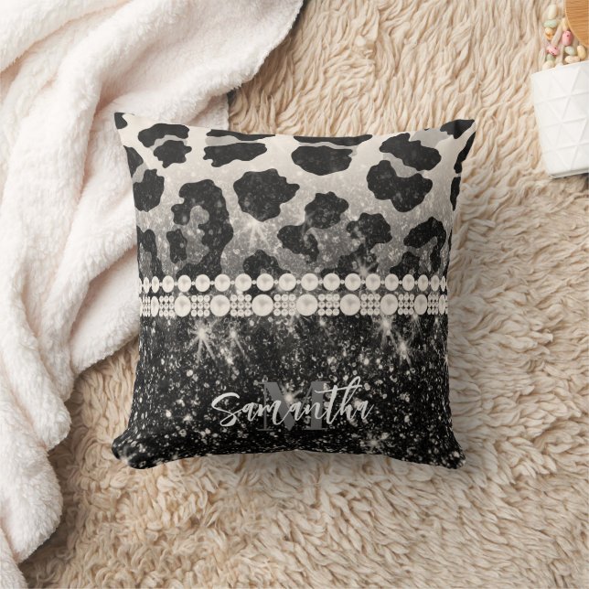 Coussin Empreinte de léopard Parties scintillant argent (Couverture)