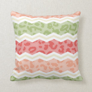 Coussin Empreinte de léopard rose clair et vert