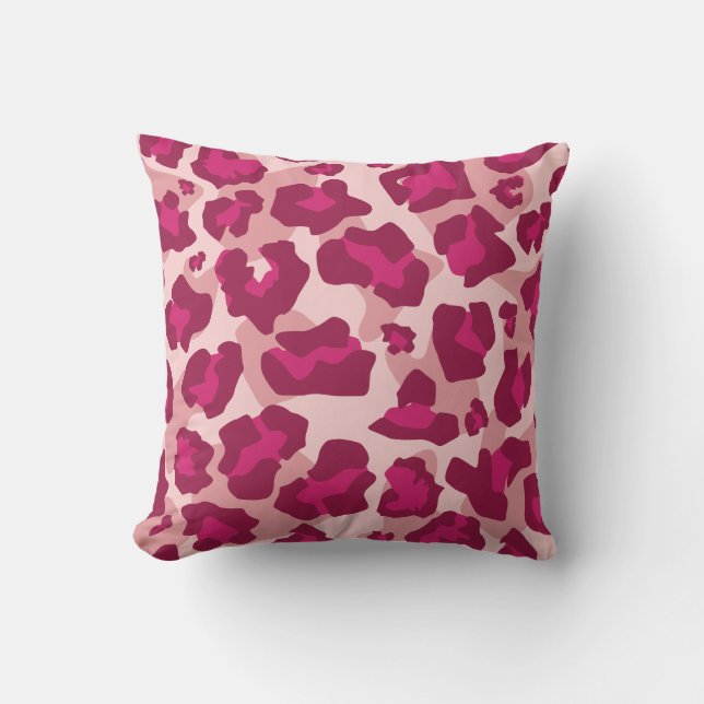 Coussin Empreinte de léopard rose et rouge (Recto)