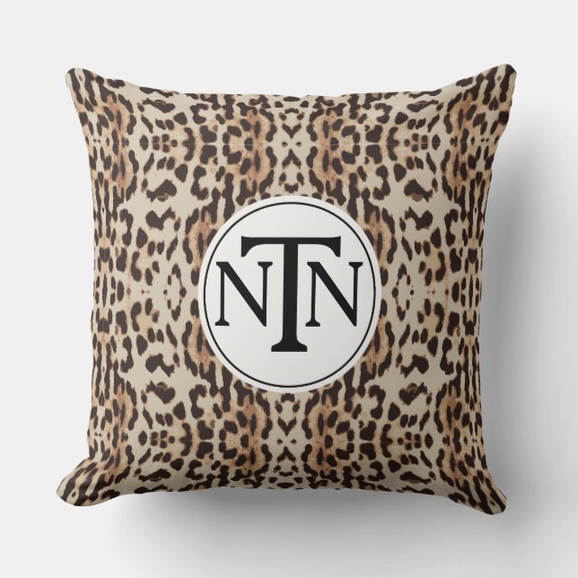 Coussin Empreinte de léopard sauvage Brown de monogramme (Recto)