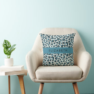 Coussin Empreinte de léopard, Spots, Leopard Bleu, Votre N