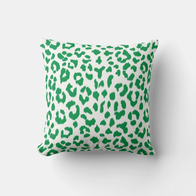 Coussin Empreinte de léopard vert élégant avec monogramme (Recto)
