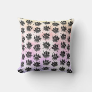 Coussin Empreinte de patte de chien à l'aquarelle Noir Bla
