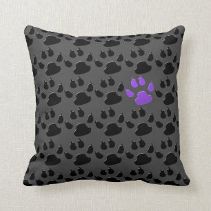 Coussin Empreinte de patte noir et pourpre