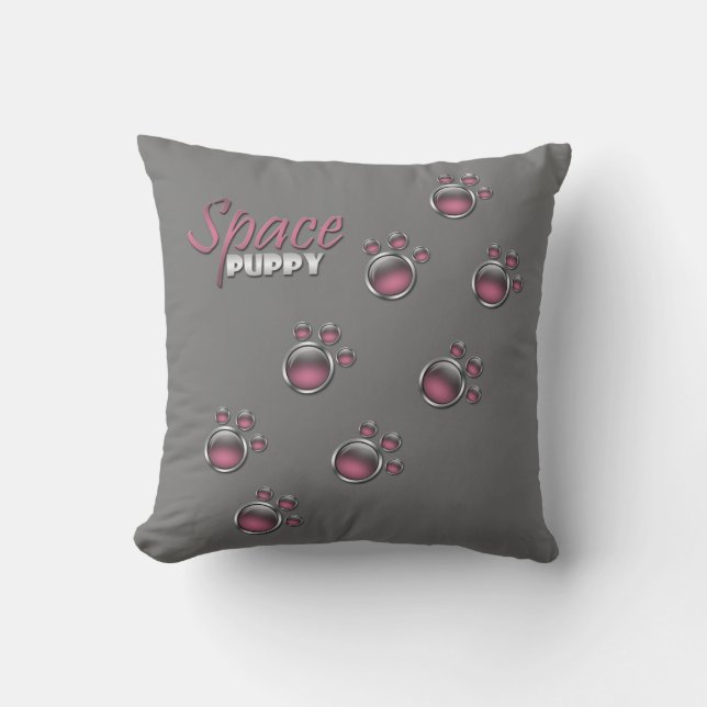Coussin Empreinte de patte rose et gris "Space Pup (Recto)