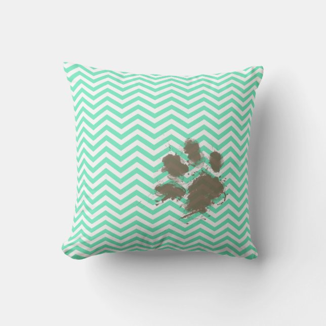 Coussin Empreinte drôle sur Aquamarine Chevron (Recto)