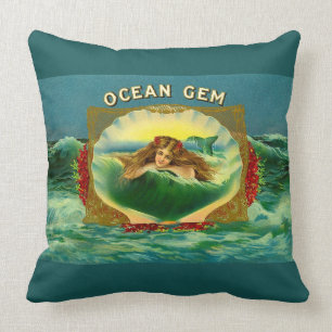 Coussin Empreinte du étiquette de cigare de la sirène Oc