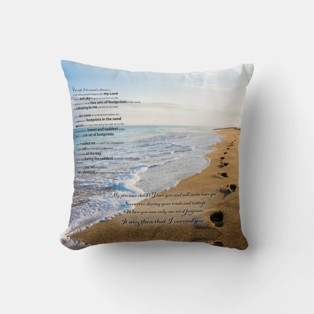 Coussin Empreintes de pas dans le poème de sable (Recto)