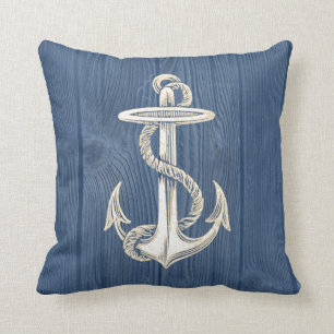 Coussin en bois bleu vintage crème d'Ancre