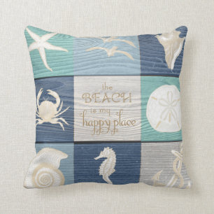 Coussin en bois de mer d'Aqua bleu heureux