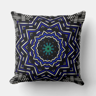 Coussin en treillis bleu blanc noir