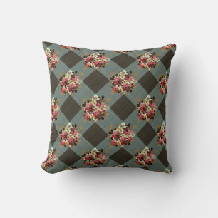 Coussin En vichy gris et Bourgogne