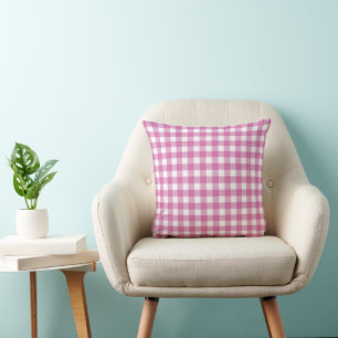 Coussin En vichy rose et blanc