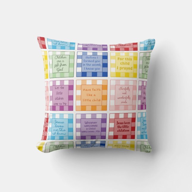 Coussin en vichy versets bibliques sur les enfants bébés (Recto)