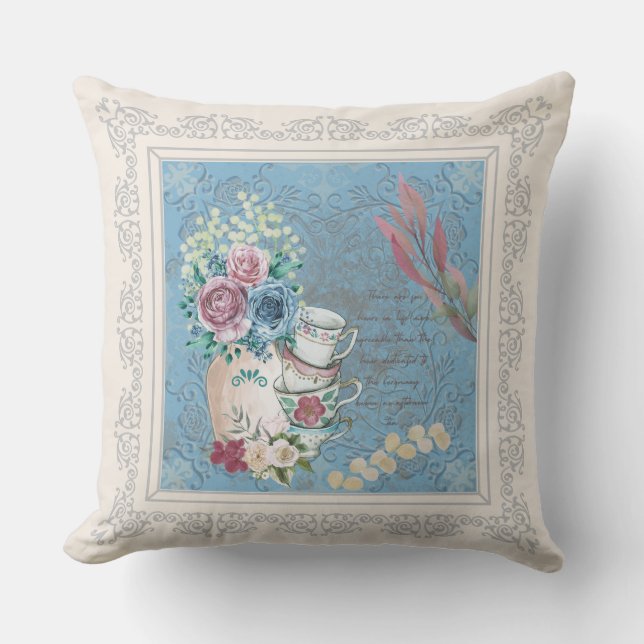 Coussin Enchanter Vibes Vintages Cottage Teacups (Recto)