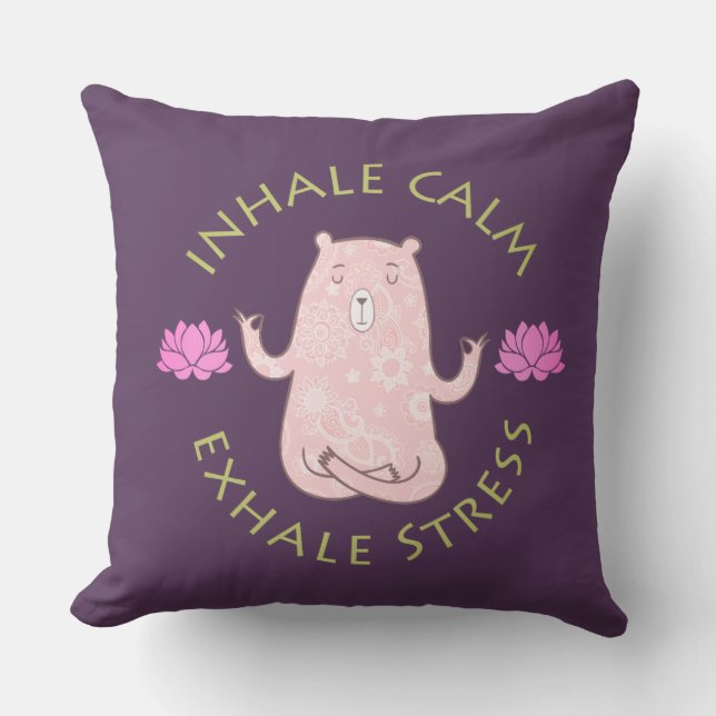 Coussin Encouragement Yoga Ours Lotus Fleur Inhale Exhale (Recto)