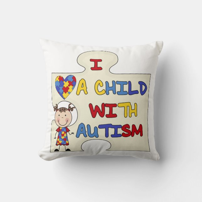Coussin Enfant avec la fille 2 de brune d'autisme (Recto)