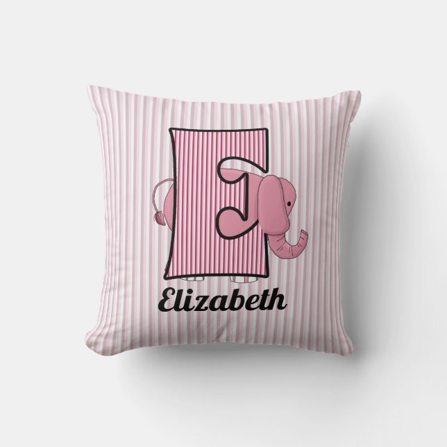 Coussin Enfant Eléphant Rose Monogrammé E (Recto)