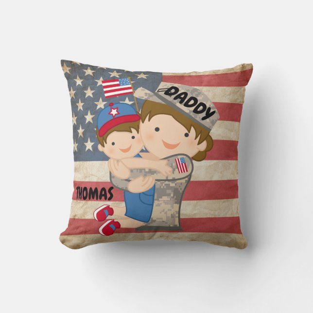 Coussin Enfant garçon, fils, accoler le soldat papa Coussi (Recto)