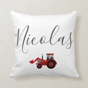 Coussin enfant Nom personnalisable du tracteur rouge